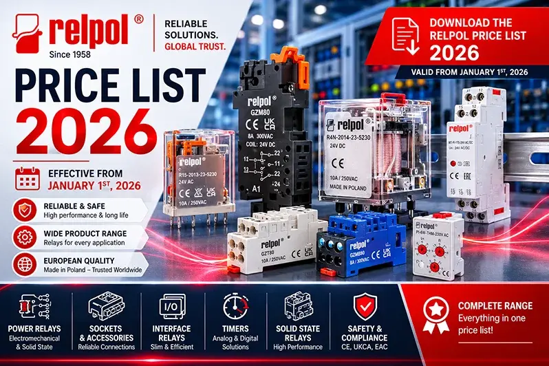 Relpol Price List 2026 – RM85 Transparent Coloured Relays, GZP80 Push-in Sockets, R15, RUC & RSR SSR