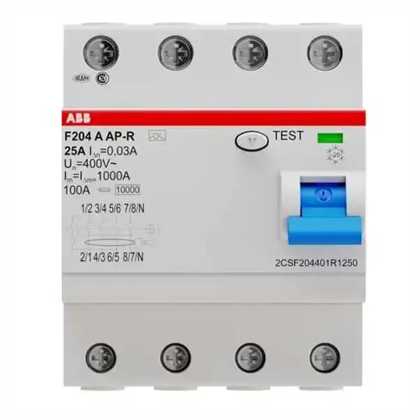 ABB - 2CSF204401R1250 - 4P A 25A 30mA Residual Current Circuit Breaker (RCCB) F204 A-25/0.03 - 1