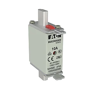 10NHG000B - Fuse-link, LV, 10 A, AC 500 V, NH000, gL/gG, IEC, dual indicator, live gripping lugs - Eaton