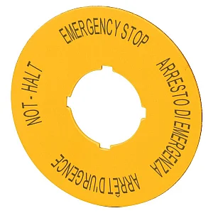 121372 - Label, emergency stop, D=60mm, yellow, DE, EN, FR, IT - Eaton