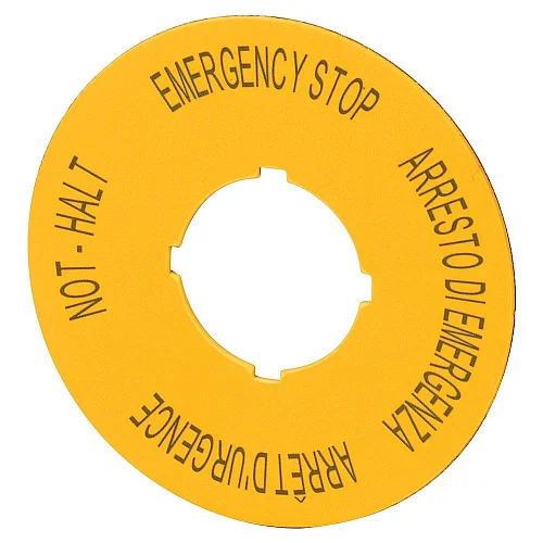 121372 - Label, emergency stop, D=60mm, yellow, DE, EN, FR, IT - 1