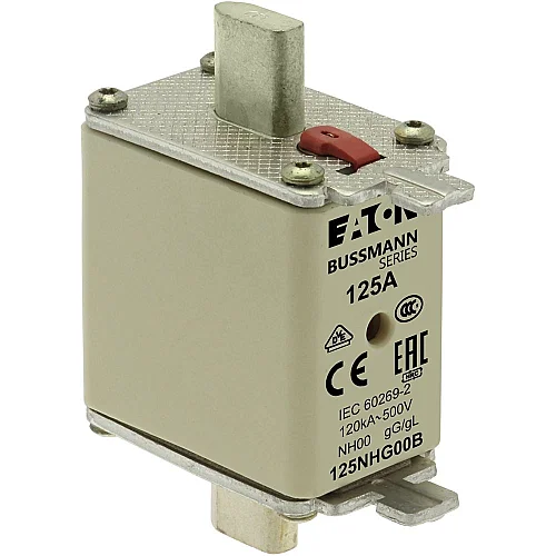 125NHG00B - Fuse-link, LV, 125 A, AC 500 V, NH00, gL/gG, IEC, dual indicator, live gripping lugs - 1