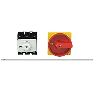 172784 - Main switch, P3, 63 A, rear mounting, 3 pole, Emergency switching off function, With red rotary handle and yellow locking ring, Lockable in the 0 (Off) position, With metal shaft for a control panel depth of 400 mm - Eaton