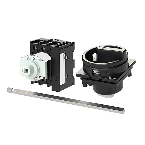 172870 - Main switch, P1, 32 A, rear mounting, 3 pole, 1 N/O, 1 N/C, STOP function, With black rotary handle and locking ring, Lockable in the 0 (Off) position, With metal shaft for a control panel depth of 400 mm - 1