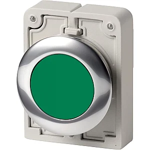 182919 - Pushbutton, RMQ-Titan, Flat, momentary, green, Blank, Metal bezel - Eaton
