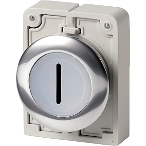 182930 - Illuminated pushbutton actuator, RMQ-Titan, Flat, momentary, White, inscribed 1, Metal bezel - Eaton