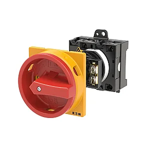 19120 - T3-1-102/v/svb - Main Switch, T3, 32 A, Rear Mounting, 1 Contact Unit(s), 2 Pole, Emergency Switching Off Function, With Red Rotary Handle And Yellow Locking Ring, Lockable In The 0 (off) Position - Eaton