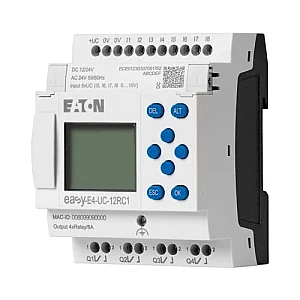 197211 - Control relays easyE4 with display (expandable, Ethernet), 12/24 V DC, 24 V AC, Inputs Digital: 8, of which can be used as analog: 4, screw terminal - Eaton