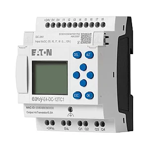 197213 - Control relays easyE4 with display (expandable, Ethernet), 24 V DC, Inputs Digital: 8, of which can be used as analog: 4, screw terminal - Eaton