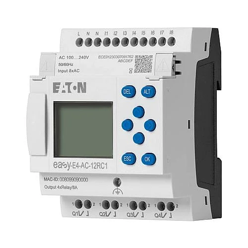 197215 - Control relays easyE4 with display (expandable, Ethernet), 100 - 240 V AC, 110 - 220 V DC (cULus: 100 - 110 V DC), Inputs Digital: 8, screw terminal - 1