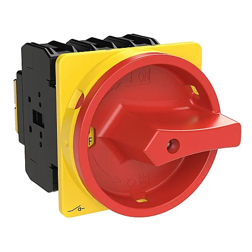 19891 - P3-63/ea/svb/hi11 - Main Switch, P3, 63 A, Flush Mounting, 3 Pole, 1 N/o, 1 N/c, Emergency Switching Off Function, With Red Rotary Handle And Yellow Locking Ring, Lockable In The 0 (off) Position - 1