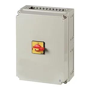 201448 - Main switch, T6, 160 A, surface mounting, 6 contact unit(s), 6 pole, 1 N/O, 1 N/C, Emergency switching off function, With red rotary handle and yellow locking ring, Lockable in the 0 (Off) position - Eaton