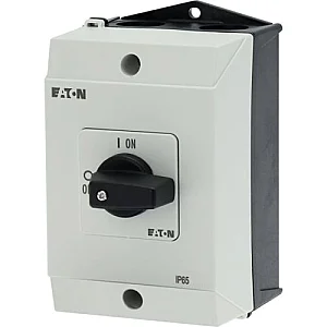 207081 - On-Off switch, T0, 20 A, surface mounting, 2 contact unit(s), 3 pole, with black thumb grip and front plate - Eaton