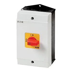 207166 - T3-1-102/i2-rt - On-off Switch, T3, 32 A, Surface Mounting, 1 Contact Unit(s), 2 Pole, Emergency Switching Off Function, With Red Thumb Grip And Yellow Front Plate - Eaton