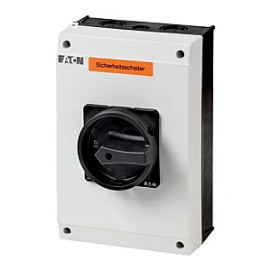 207255 - Safety switch, T5B, 63 A, 6 pole, 1 N/O, 1 N/C, STOP function, With black rotary handle and locking ring, Lockable in position 0 with cover interlock, with warning label „safety switch” - Eaton