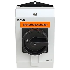 207311 - Safety switch, P1, 25 A, 3 pole, 1 N/O, 1 N/C, STOP function, With black rotary handle and locking ring, Lockable in position 0 with cover interlock, with warning label „safety switch” - Eaton