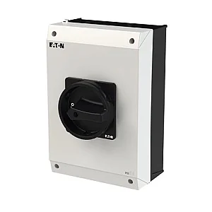 207345 - Main switch, P3, 63 A, surface mounting, 3 pole, 1 N/O, 1 N/C, STOP function, With black rotary handle and locking ring, Lockable in the 0 (Off) position - Eaton