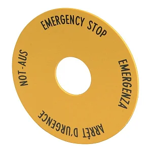 216483 - Label, emergency switching off, yellow, D=60mm, 4 languages, DE, EN, FR, IT - Eaton