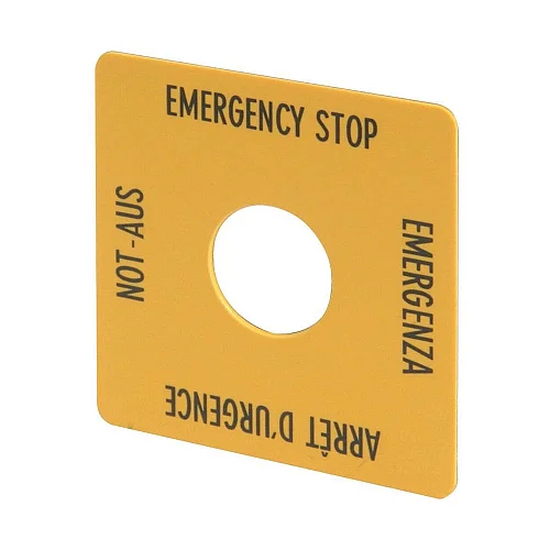 216484 - Label, emergency switching off, yellow, HxW=50x50mm, 4 languages, DE, EN, FR, IT - 1