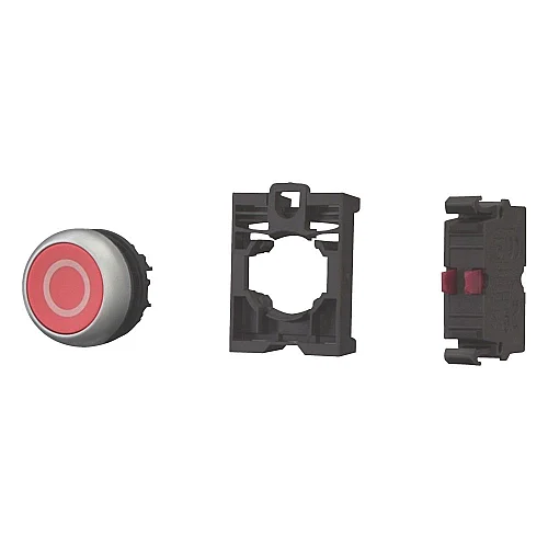 216510 - Pushbutton, RMQ-Titan, Flat, momentary, 1 NC, red, inscribed, Bezel: titanium - 1