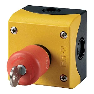 216523 - Housing, Controlled stop pushbuttons/emergency-stop buttons, Mushroom-shaped, 38 mm, Non-illuminated, Key-release, 1 NC, 1 N/O, Screw connection, Number of locations 1, Red, Yellow - Eaton