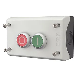 216529 - Housing, Pushbutton actuators, Enclosure, momentary, 2 NC, 2 N/O, Screw connection, Number of locations 2, Grey, inscribed, Bezel: titanium - Eaton