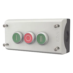 216532 - Housing, Pushbutton actuators, Enclosure, momentary, 3 NC, 3 N/O, Screw connection, Number of locations 3, Grey, inscribed, Bezel: titanium - Eaton