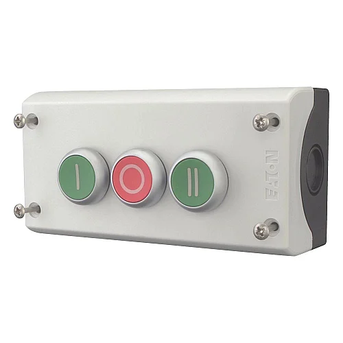 216532 - Housing, Pushbutton actuators, Enclosure, momentary, 3 NC, 3 N/O, Screw connection, Number of locations 3, Grey, inscribed, Bezel: titanium - 1