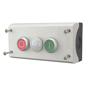 216533 - Housing, Pushbutton actuators, Indicator lights, Enclosure, momentary, 2 NC, 2 N/O, Screw connection, Number of locations 2, Grey, inscribed, Bezel: titanium - Eaton