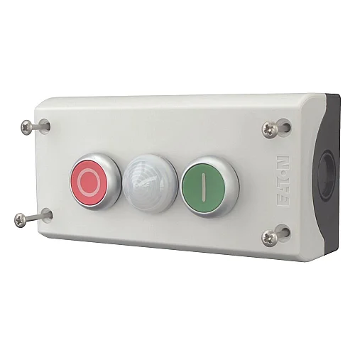 216533 - Housing, Pushbutton actuators, Indicator lights, Enclosure, momentary, 2 NC, 2 N/O, Screw connection, Number of locations 2, Grey, inscribed, Bezel: titanium - 1
