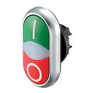 216700 - Double actuator pushbutton, RMQ-Titan, Actuators and indicator lights non-flush, momentary, White lens, green, red, inscribed, Bezel: titanium - Eaton
