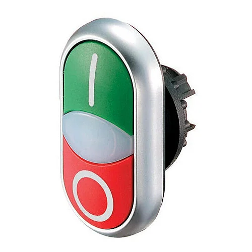 216700 - Double actuator pushbutton, RMQ-Titan, Actuators and indicator lights non-flush, momentary, White lens, green, red, inscribed, Bezel: titanium - 1