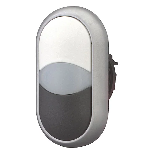 216704 - Double actuator pushbutton, RMQ-Titan, Actuators and indicator lights non-flush, momentary, White lens, white, black, Blank, Bezel: titanium - 1
