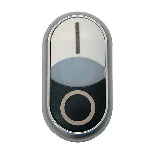 216706 - Double actuator pushbutton, RMQ-Titan, Actuators and indicator lights non-flush, momentary, White lens, white, black, inscribed, Bezel: titanium - 1