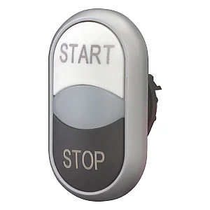 216708 - Double actuator pushbutton, RMQ-Titan, Actuators and indicator lights non-flush, momentary, White lens, white, black, inscribed, Bezel: titanium, START/STOP - Eaton