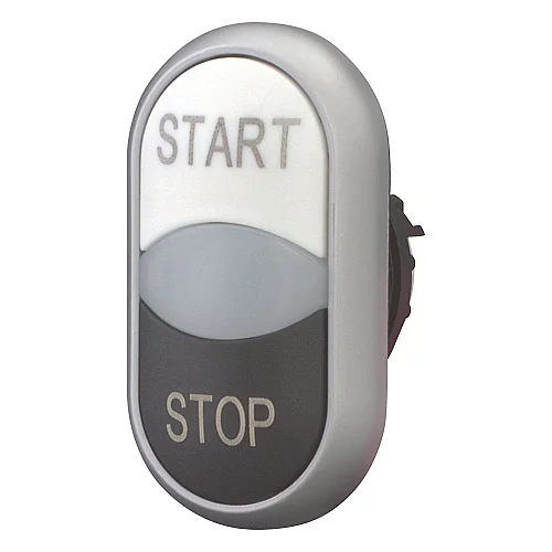 216708 - Double actuator pushbutton, RMQ-Titan, Actuators and indicator lights non-flush, momentary, White lens, white, black, inscribed, Bezel: titanium, START/STOP - 1