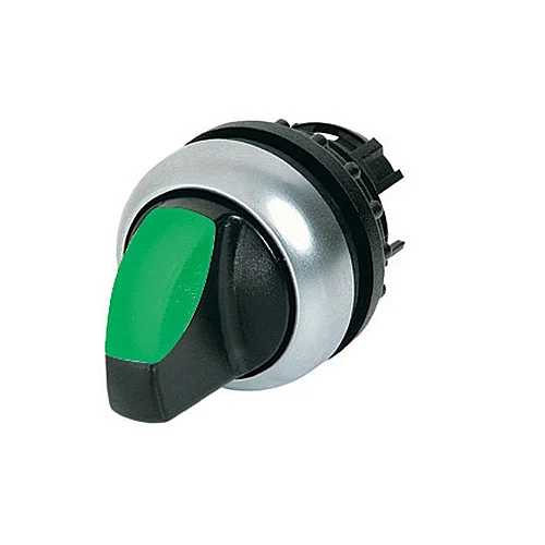216816 - Illuminated selector switch actuator, RMQ-Titan, With thumb-grip, momentary, 2 positions, green, Bezel: titanium - 1