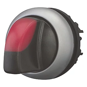 216835 - Illuminated selector switch actuator, RMQ-Titan, With thumb-grip, momentary, 3 positions, red, Bezel: titanium - Eaton
