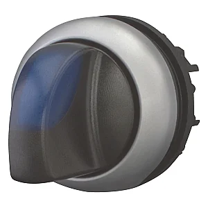 216851 - Illuminated selector switch actuator, RMQ-Titan, With thumb-grip, maintained, 3 positions, Blue, Bezel: titanium - Eaton
