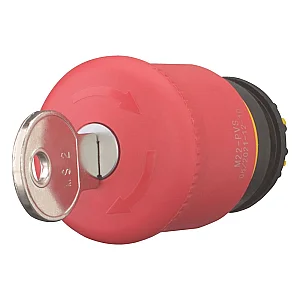 216879 - Emergency stop/emergency switching off pushbutton, RMQ-Titan, Mushroom-shaped, 38 mm, Non-illuminated, Key-release, Red, yellow, RAL 3000, Not suitable for master key systems - Eaton