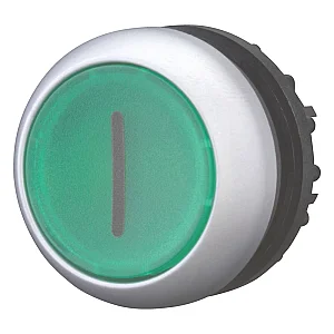 216938 - Illuminated pushbutton actuator, RMQ-Titan, Flush, momentary, green, inscribed, Bezel: titanium - Eaton