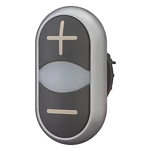 218145 - Double actuator pushbutton, RMQ-Titan, Actuators and indicator lights non-flush, momentary, White lens, black, black, inscribed, Bezel: titanium - Eaton