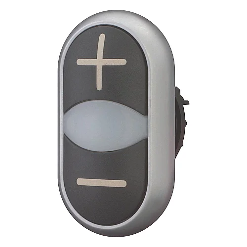 218145 - Double actuator pushbutton, RMQ-Titan, Actuators and indicator lights non-flush, momentary, White lens, black, black, inscribed, Bezel: titanium - 1