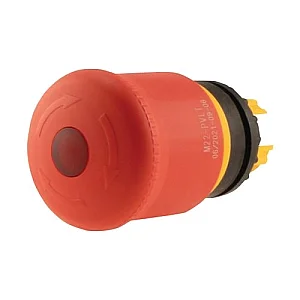 263469 - Emergency stop/emergency switching off pushbutton, RMQ-Titan, Mushroom-shaped, 38 mm, Illuminated with LED element, Turn-to-release function, Red, yellow, RAL 3000 - Eaton