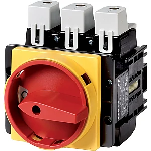 280936 - Main switch, P5, 250 A, flush mounting, 3 pole, Emergency switching off function, With red rotary handle and yellow locking ring, Lockable in the 0 (Off) position - Eaton