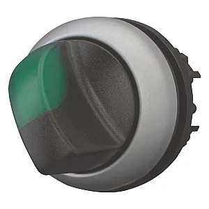 284395 - Illuminated selector switch actuator, RMQ-Titan, With thumb-grip, maintained, 2 positions (V position), green, Bezel: titanium - Eaton