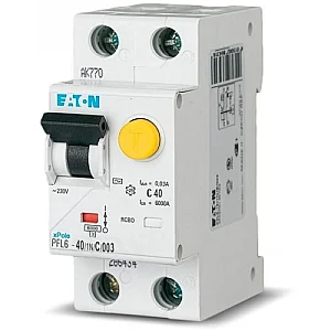 286471 - Pfl6-40/1n/c/003 - Rcd/mcb Combination, 40 A, 30 Ma, Mcb Trip Characteristic: C, 1p+n, Rcd Trip Characteristic: Ac - Eaton