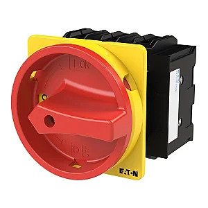29383 - P3-100/ea/svb/hi11 - Main Switch, P3, 100 A, Flush Mounting, 3 Pole, 1 N/o, 1 N/c, Emergency Switching Off Function, With Red Rotary Handle And Yellow Locking Ring, Lockable In The 0 (off) Position - Eaton