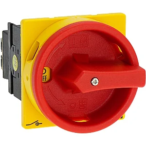 38873 - T0-2-1/ea/svb - Main Switch, T0, 20 A, Flush Mounting, 2 Contact Unit(s), 3 Pole, Emergency Switching Off Function, With Red Rotary Handle And Yellow Locking Ring, Lockable In The 0 (off) Position - Eaton