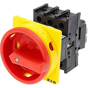 41097 - P1-25/ea/svb - Main Switch, P1, 25 A, Flush Mounting, 3 Pole, Emergency Switching Off Function, With Red Rotary Handle And Yellow Locking Ring, Lockable In The 0 (off) Position - Eaton